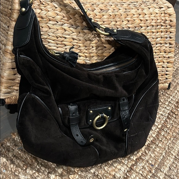 Vintage Y2K Juicy Couture Velour XL Large Hobo Shoulder Bag Purse Dark Brown - Picture 1 of 12